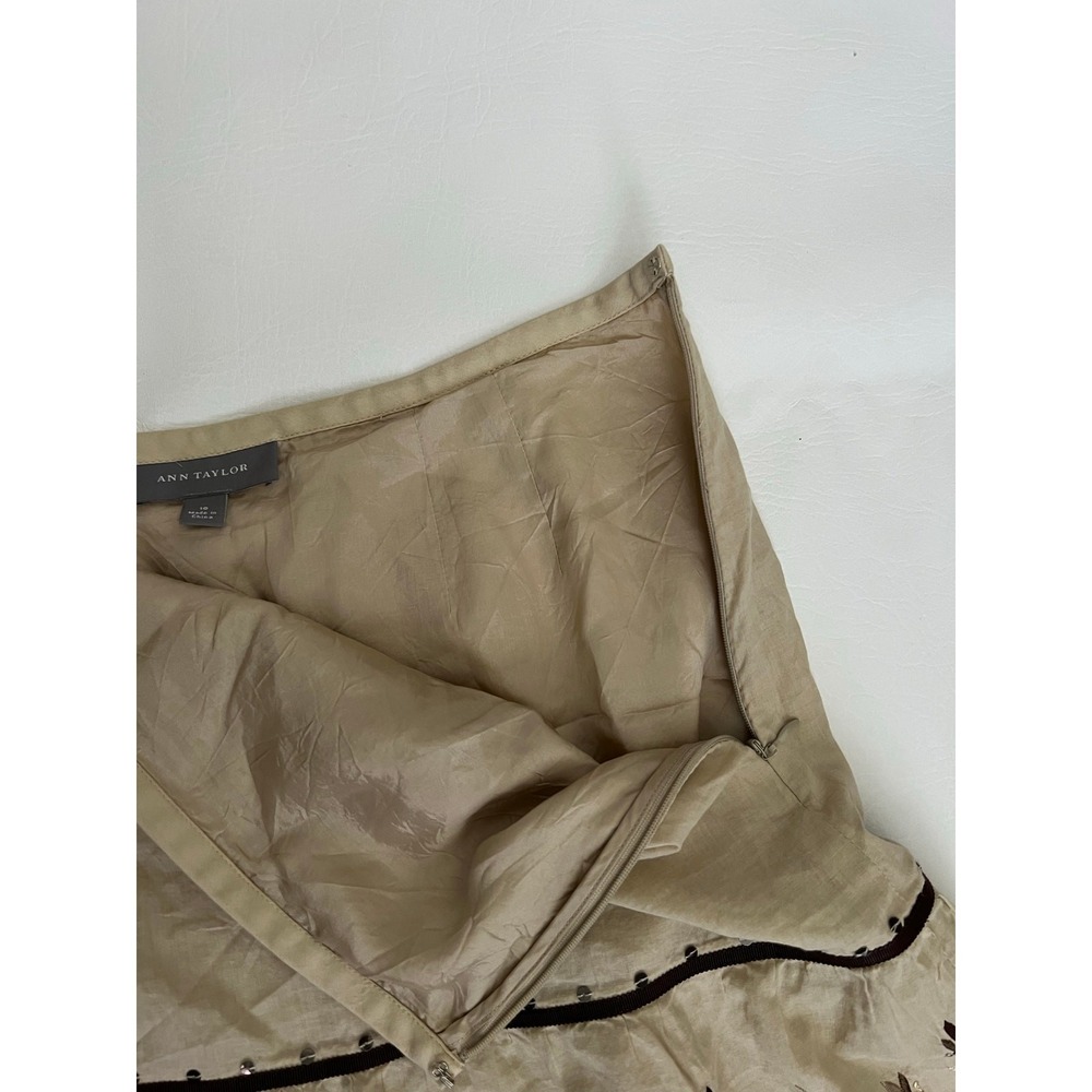 Ann Taylor Cottagecore Embroidered Tiered Midi Skirt 10 Boho Cotton Linen Look - Picture 3 of 9